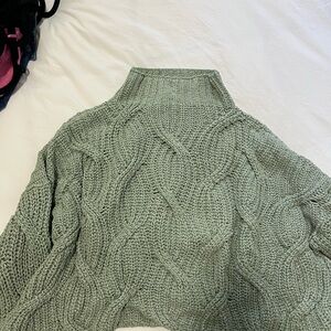 Free People Green Cable Knit Cowl Sweater